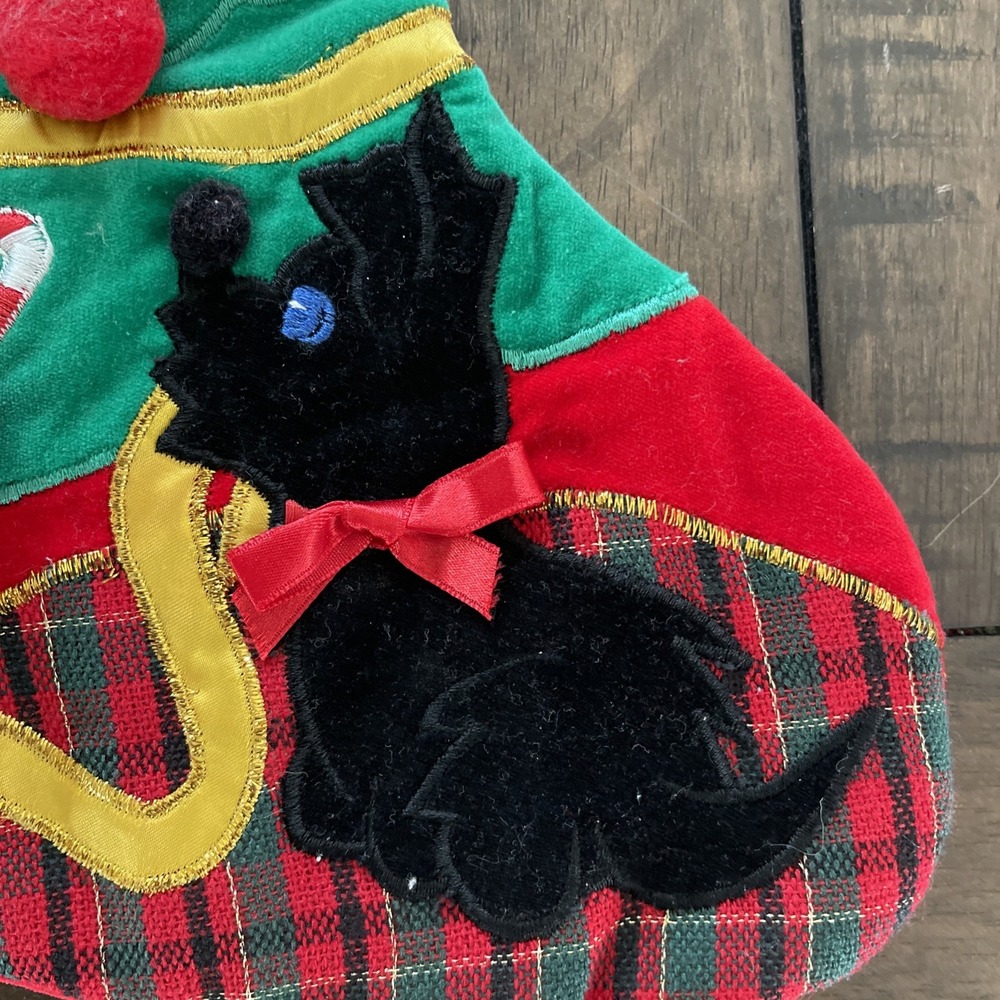 2 VTG Scottie Dog Red Velvet Black Christmas Tree Stockings Cute - Picture 4 of 8